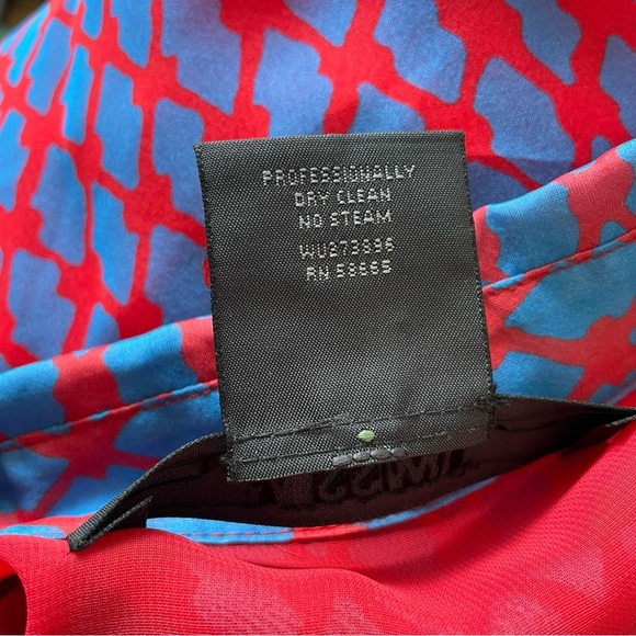 Jason Wu Miss Wu Blue Red Multi Silk Sheer Panel Long Sleeve Button Down Top 12 - Picture 8 of 9